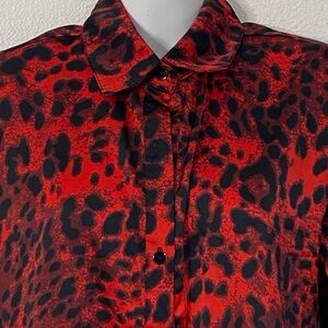 Nasty Gal Red and Black Leopard Print Button Down Long Sleeve Shirt